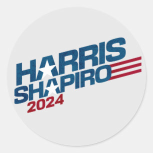 Pegatina Redonda Harris Shapiro 2024 Estrellas y Barras Patriótico