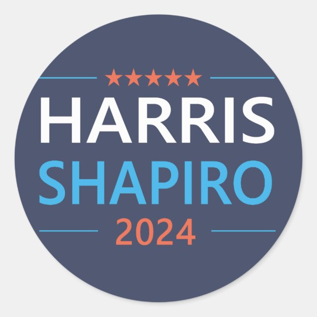 Pegatina Redonda Harris Shapiro 2024 Kamala Harris Democrat (Anverso)