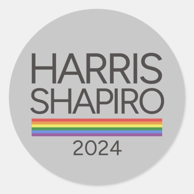 Pegatina Redonda Harris Shapiro 2024 Orgullo LGBTQ Kamala Harris (Anverso)
