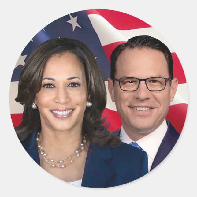 Pegatina Redonda Harris Shapiro por América 2024 (Anverso)