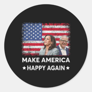 Pegatina Redonda Harris Tim Waltz WAlzheimer 2024 Make America Happ
