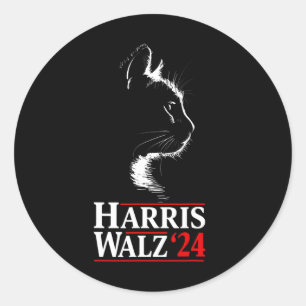 Pegatina Redonda Harris Tim Walz Waltz 2024 Vp Funny Cat Harris Wal