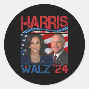 Pegatina Redonda Harris Tim Walz Waltz 3