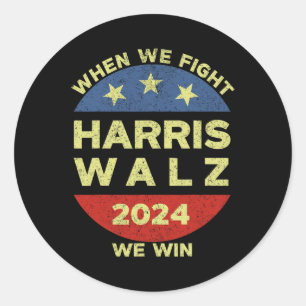 Pegatina Redonda Harris Tim WAlzheimer 2024 Cuando Peleamos Ganamos