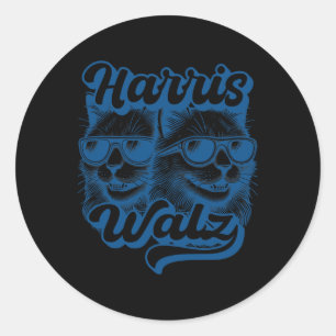 Pegatina Redonda Harris Tim WAlzheimer Waltz 2024 Funny Retro Cat