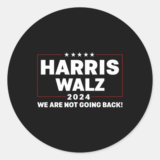 Pegatina Redonda Harris Tim WAlzheimer Waltz 2024 No iremos (Anverso)