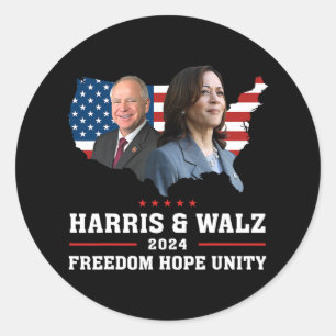 Pegatina Redonda Harris W 2024 Libertad Esperanza Unidad Política K