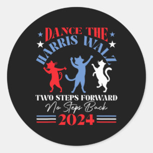 Pegatina Redonda Harris Waltz 2024 Cat Lady Dance 2 pasos adelante