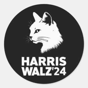 Pegatina Redonda Harris Waltz 2024 Elección Divertido Gato Kamala T