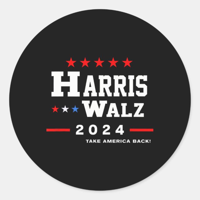 Pegatina Redonda Harris Waltz 2024 Elecciones Kamala Harris Tim Wal (Anverso)