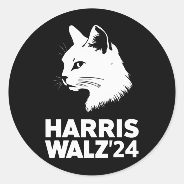 Pegatina Redonda Harris Waltz 2024 Gato gracioso Kamala Tim (Anverso)