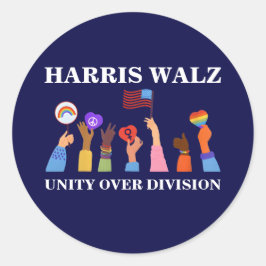 Pegatina Redonda Harris Waltz 2024 Unity Over Division
