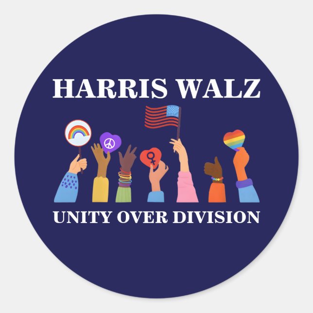 Pegatina Redonda Harris Waltz 2024 Unity Over Division (Anverso)