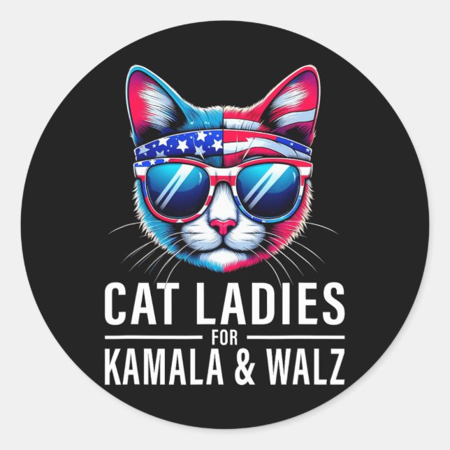 Pegatina Redonda Harris Waltz Cat Lady Harris Waltz 2024 Kamala Har (Anverso)