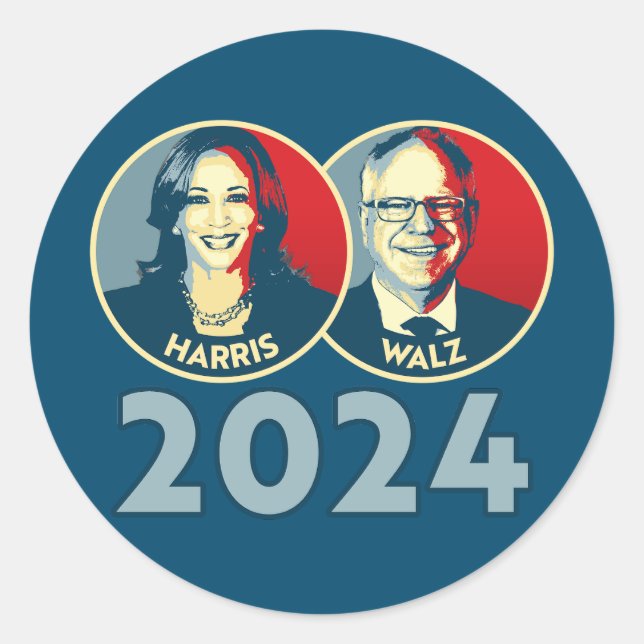 Pegatina Redonda Harris Walz 2024 (Anverso)