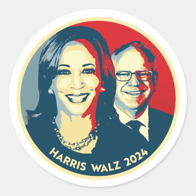 Pegatina Redonda Harris Walz 2024 (Anverso)