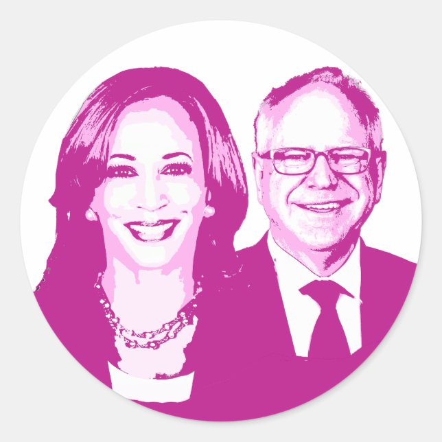 Pegatina Redonda Harris Walz 2024 (Anverso)