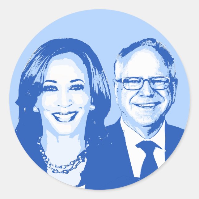 Pegatina Redonda Harris Walz 2024 (Anverso)