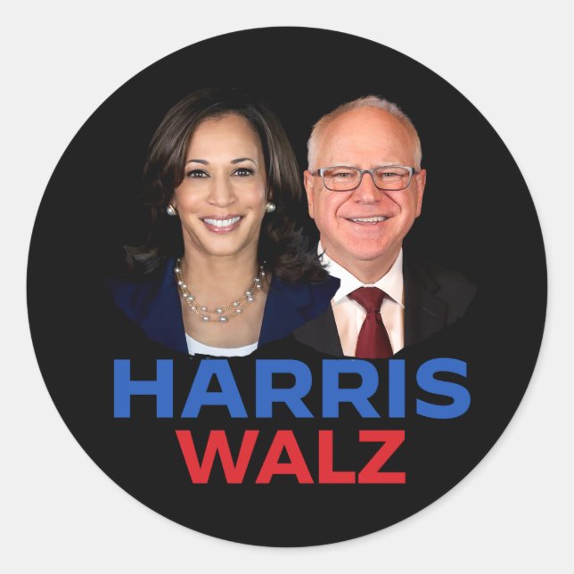 Pegatina Redonda Harris Walz 2024 (Anverso)