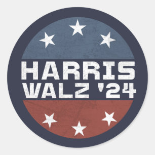 Pegatina Redonda Harris Walz 2024 Campaign USA Flag