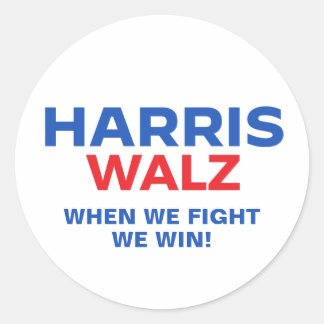 Pegatina Redonda Harris Walz 2024 - Cuando Peleamos Ganamos