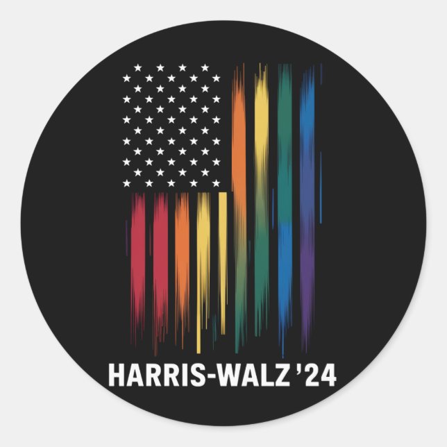 Pegatina Redonda Harris Walz 2024 Elecciones Kamala Tim Waltz LGBT (Anverso)