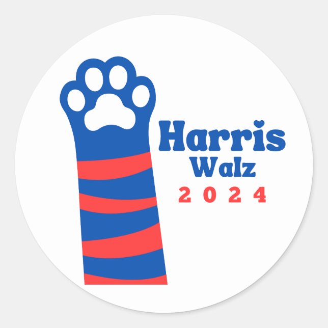 Pegatina Redonda Harris Walz 2024 Gato Damas Demócratas (Anverso)