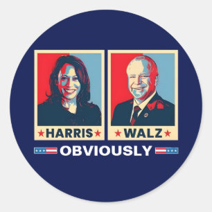 Pegatina Redonda Harris Walz 2024 Obviamente