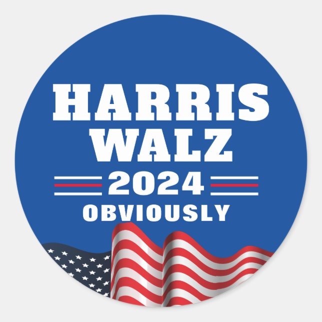 Pegatina Redonda Harris Walz 2024 | Obvio (Anverso)