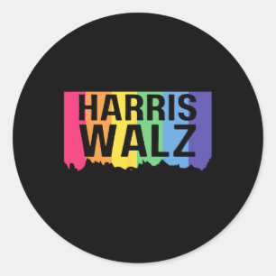 Pegatina Redonda Harris Walz 2024 Orgullo Gay Lgbtq Rainbow Kamala 