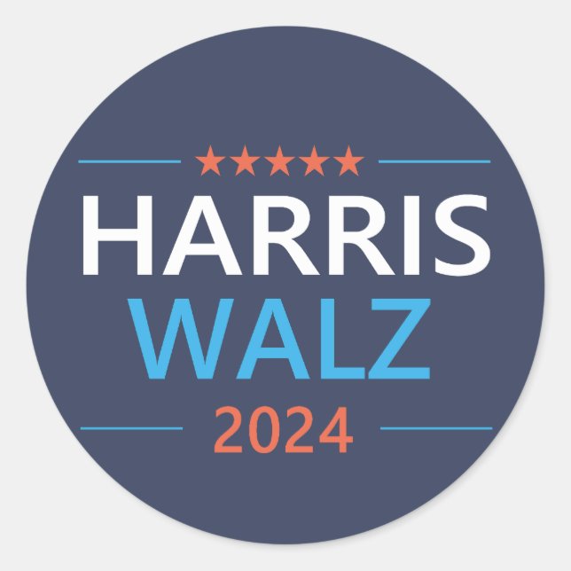 Pegatina Redonda Harris Walz 2024 para presidente (Anverso)