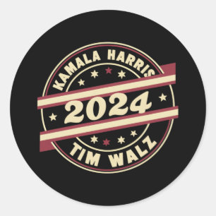 Pegatina Redonda Harris Walz 2024 para Presidente Patriótica Kamala
