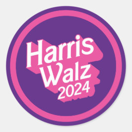 Pegatina Redonda Harris Walz 2024 Pink