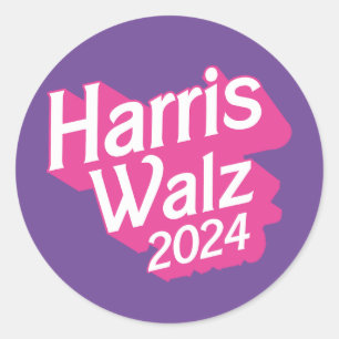 Pegatina Redonda Harris Walz 2024 Pink