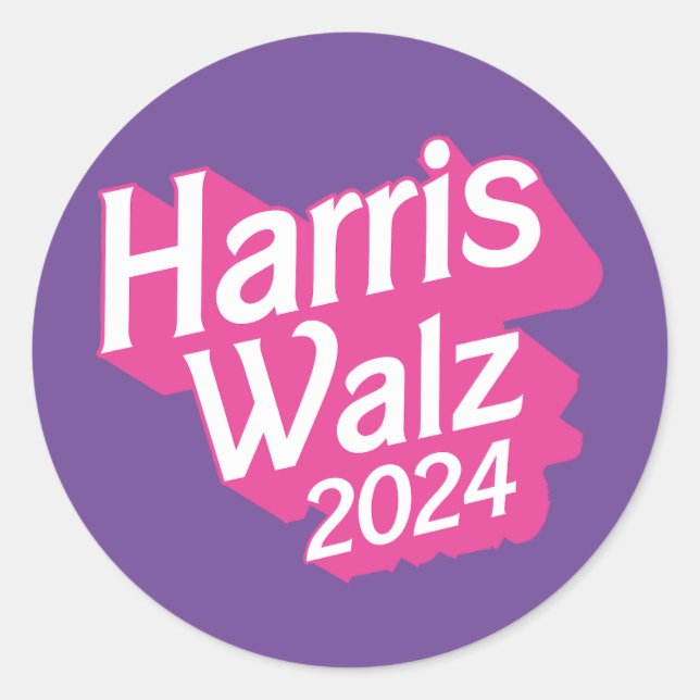 Pegatina Redonda Harris Walz 2024 Pink (Anverso)