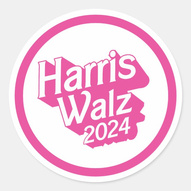 Pegatina Redonda Harris Walz 2024 Pink (Anverso)