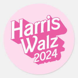 Pegatina Redonda Harris Walz 2024 Pink