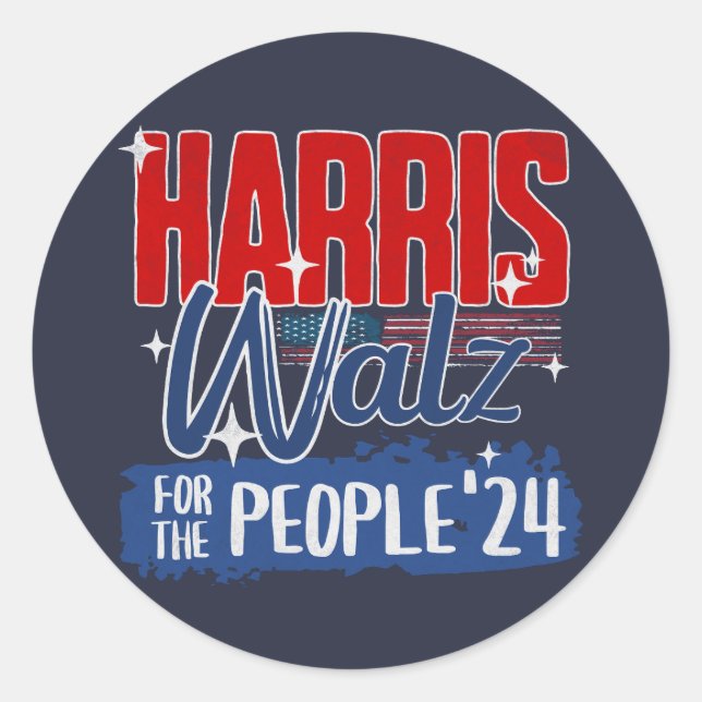 Pegatina Redonda Harris Walz 2024 por el demócrata electoral popula (Anverso)