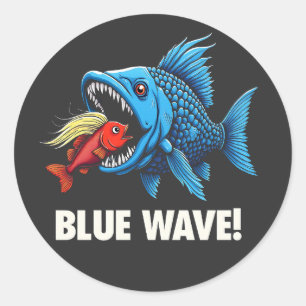 Pegatina Redonda Harris Walz Elección Olas azules Pescado demócrata