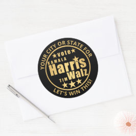 Pegatina Redonda Harris Walz Gold Elecciones políticas personalizad