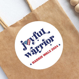 Pegatina Redonda Harris Walz Joyful Warrior White USA Flag Heart