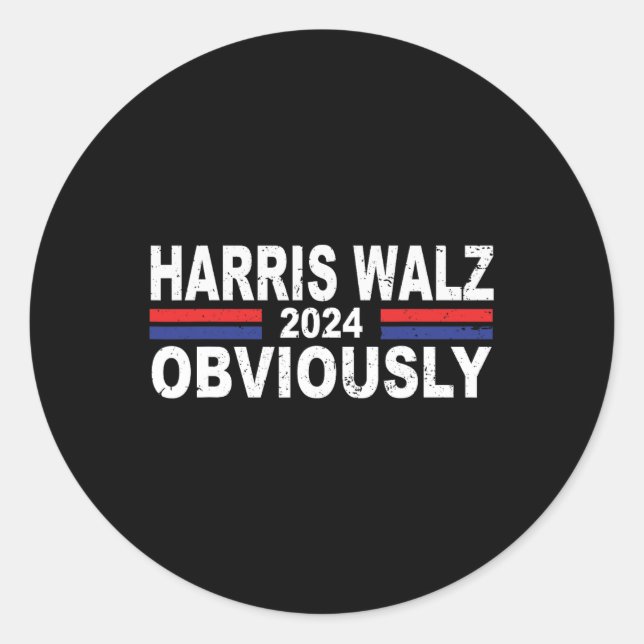 Pegatina Redonda Harris Walz Obviamente 2024 Kamala Harris Waltz 20 (Anverso)
