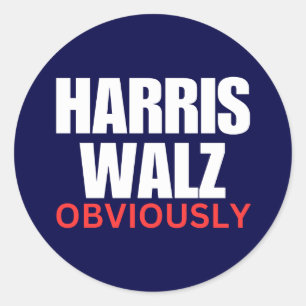 Pegatina Redonda Harris Walz OBVIOUSLY Harris Walz 2024 Obviament