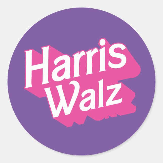 Pegatina Redonda Harris Walz Pink (Anverso)