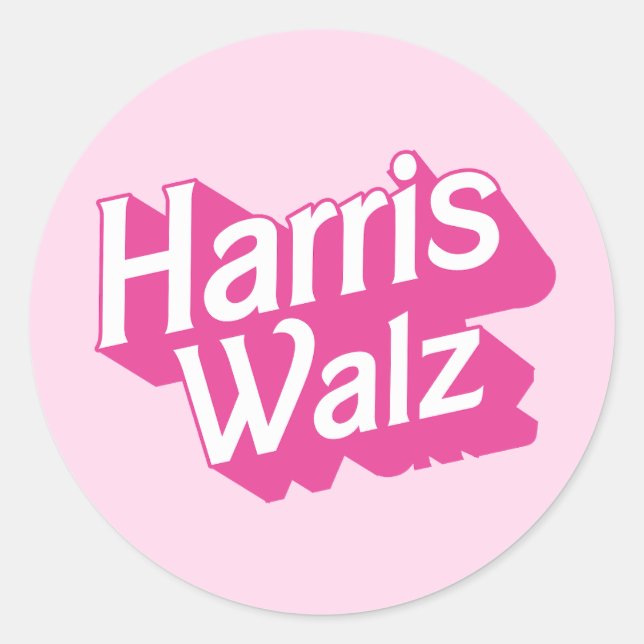 Pegatina Redonda Harris Walz Pink (Anverso)