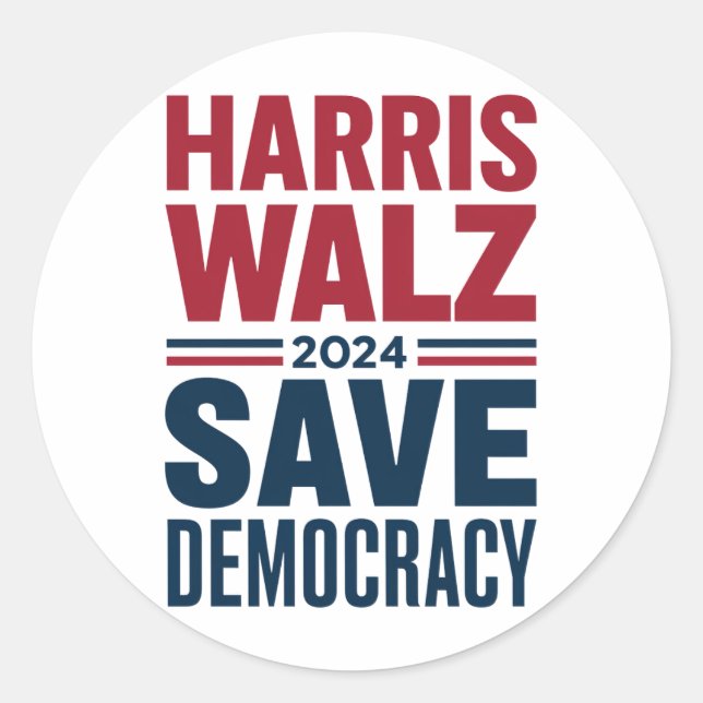 Pegatina Redonda Harris Walz Save Democracy (Anverso)