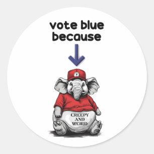 Pegatina Redonda Harris/Walz, vota azul, elefante extraño, eleccion