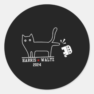 Pegatina Redonda Harris Wheimer 2024 Funny Cat Election Kamala Harr