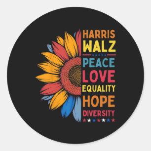 Pegatina Redonda Harris Wheimer Peace Love Equality Hope Diversity