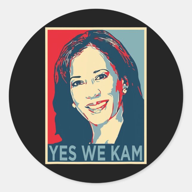 Pegatina Redonda Harris Yes We Kam 2024 Campaña Política Electoral (Anverso)